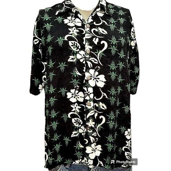 Thums Up Green Floral Men's Hawaiian Shirt XL Button Front - Picture 1 of 7
